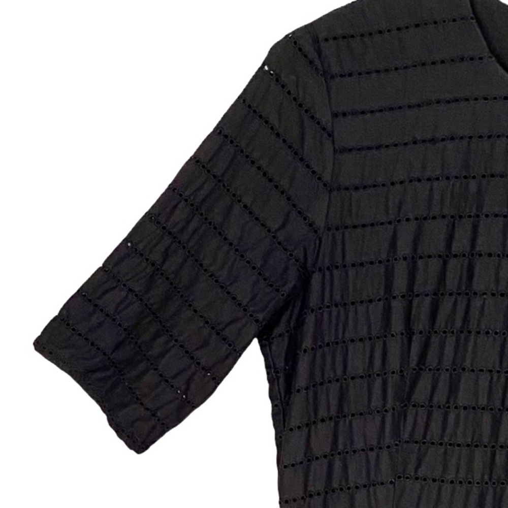 GAP Eyelet Dress Fit & Flare Short Sleeve Round Neck Lined Black Women Size 10 - Picture 5 of 16
